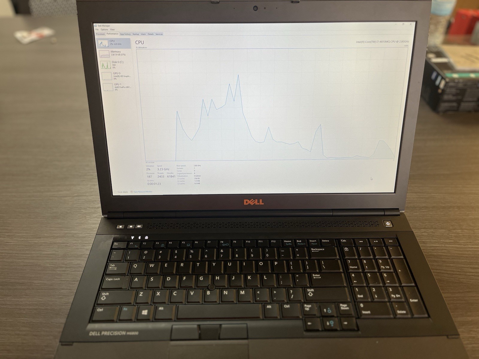 Dell Precision M6800 i7 8GB 256GB SSD Hybrid Graphics 17″ Win 10 Pro Gray