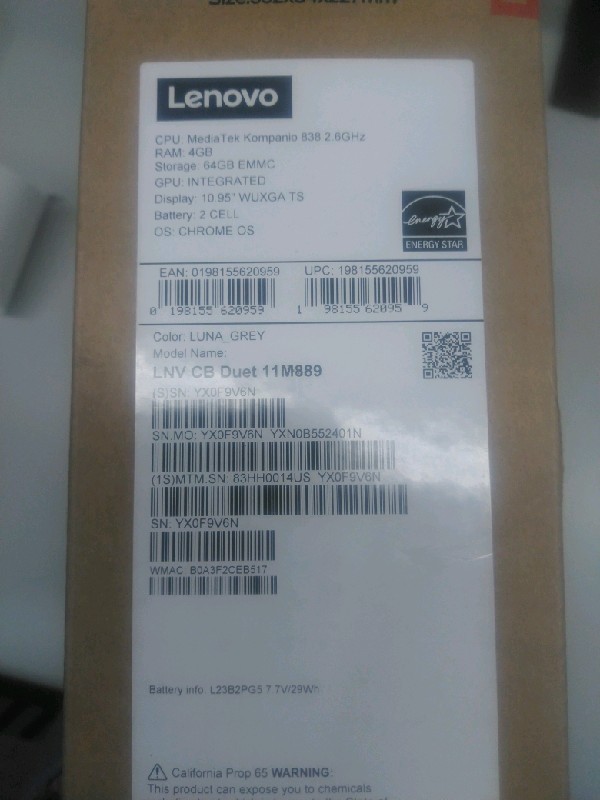 Lenovo Chromebook Duet 83HH0014US Convertible Laptop 10.95″ IPS Display 4GB+64GB