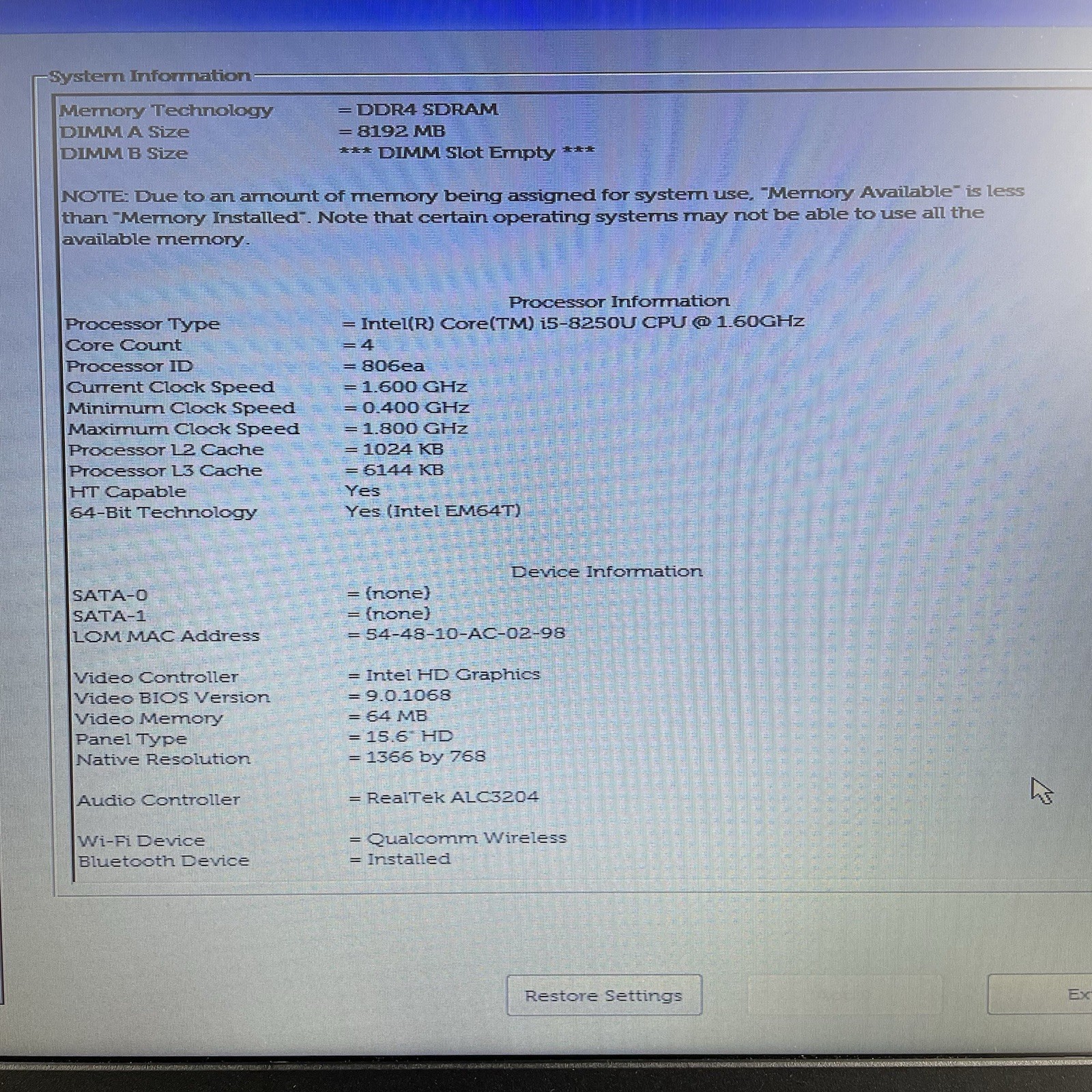 Dell Inspiron 3576 15.6″ i5-8250U 1.60 GHz 8 GB RAM No SSD/OS/AC/Batt