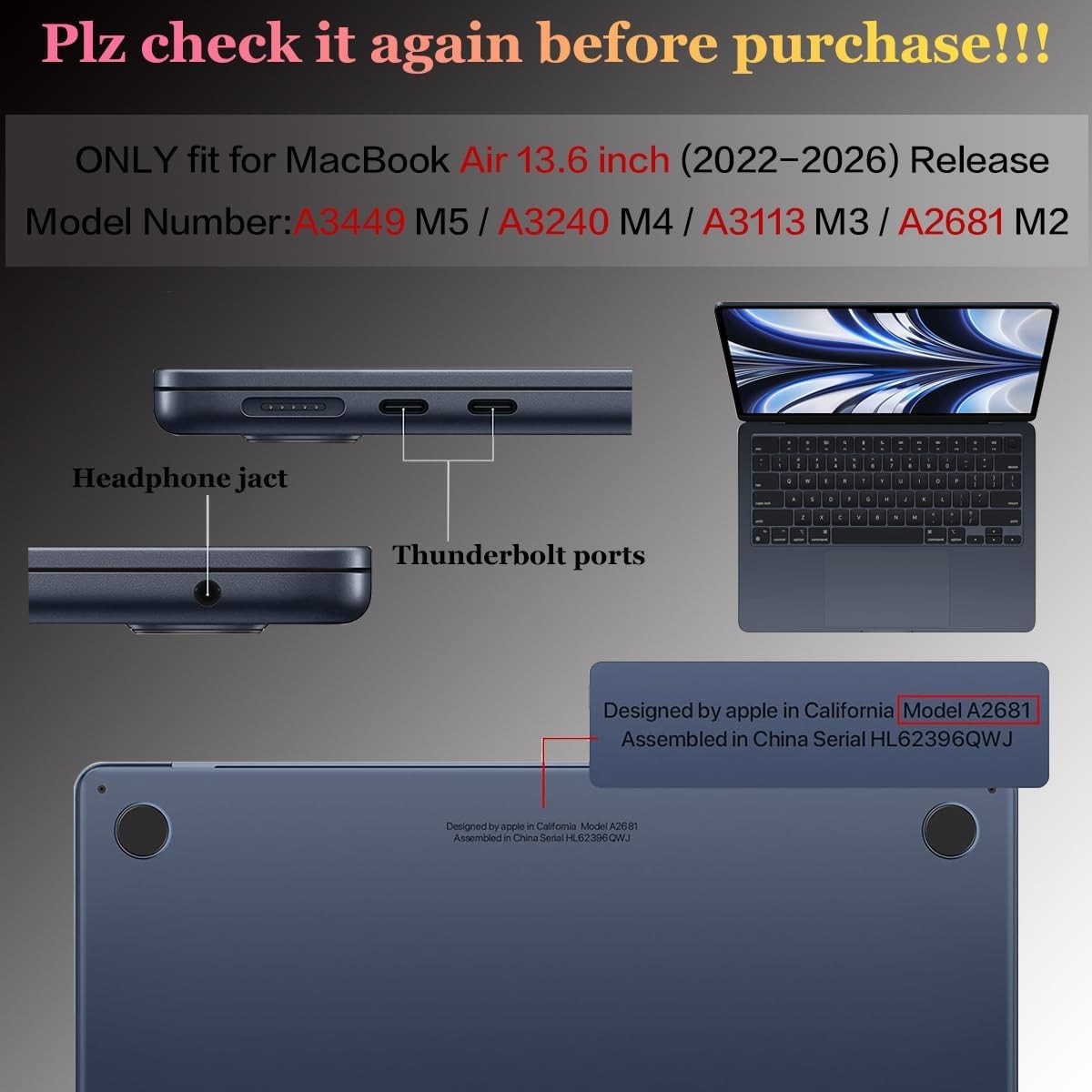 Compatible with MacBook Air 13.6 inch Case 2026 2025 2024 2022 Release A3449 A32
