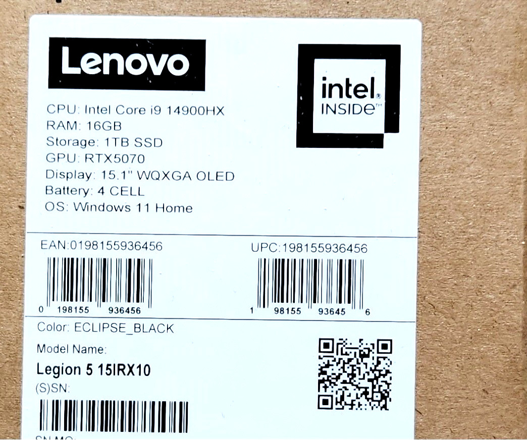 Lenovo Legion 5i 15.1″ OLED WQXGA Laptop Core i9 14900HX RTX 5070 16GB RAM 1TB