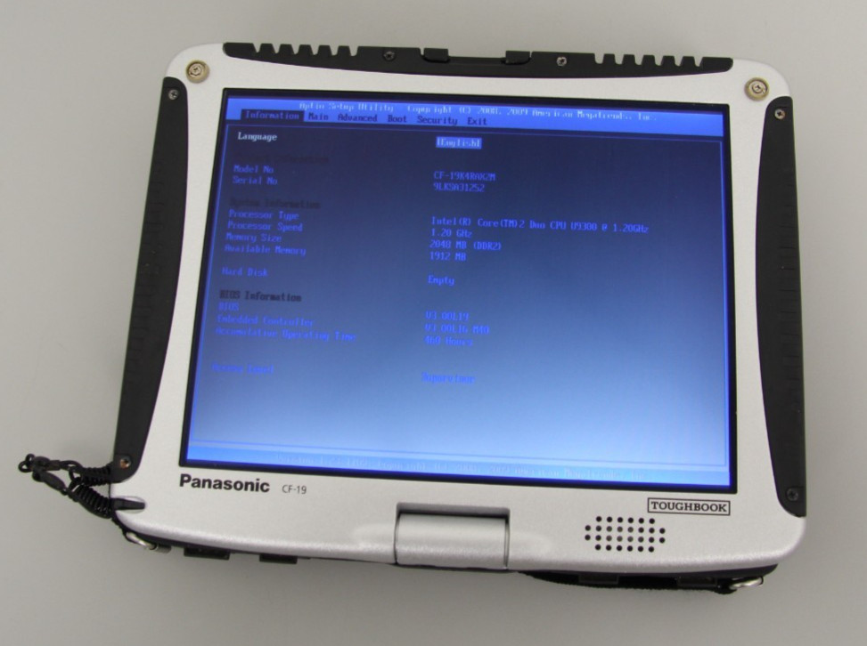 Panasonic Toughbook CF-19 Intel Core 2 Duo U9300 1.20GHz 2GB Ram No HDD/Supply