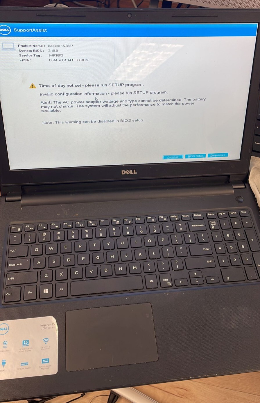 DELL INSPIRON 15 3567 INTEL CORE i3-7100U 2.40GHZ 8GB RAM NO HDD NO OS For Parts