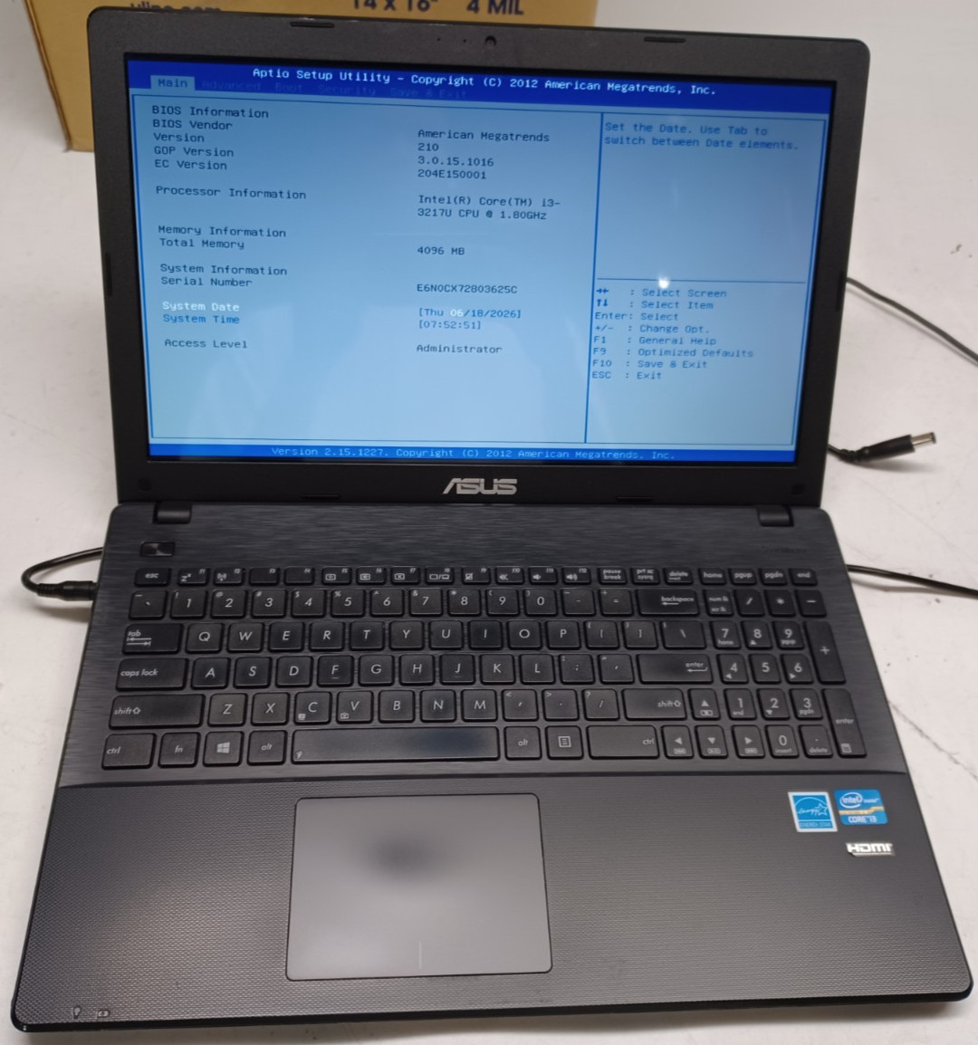 Asus X551C X551CA 15.6″ Laptop | Boots To BIOS As Is | For Parts or Repair No OS