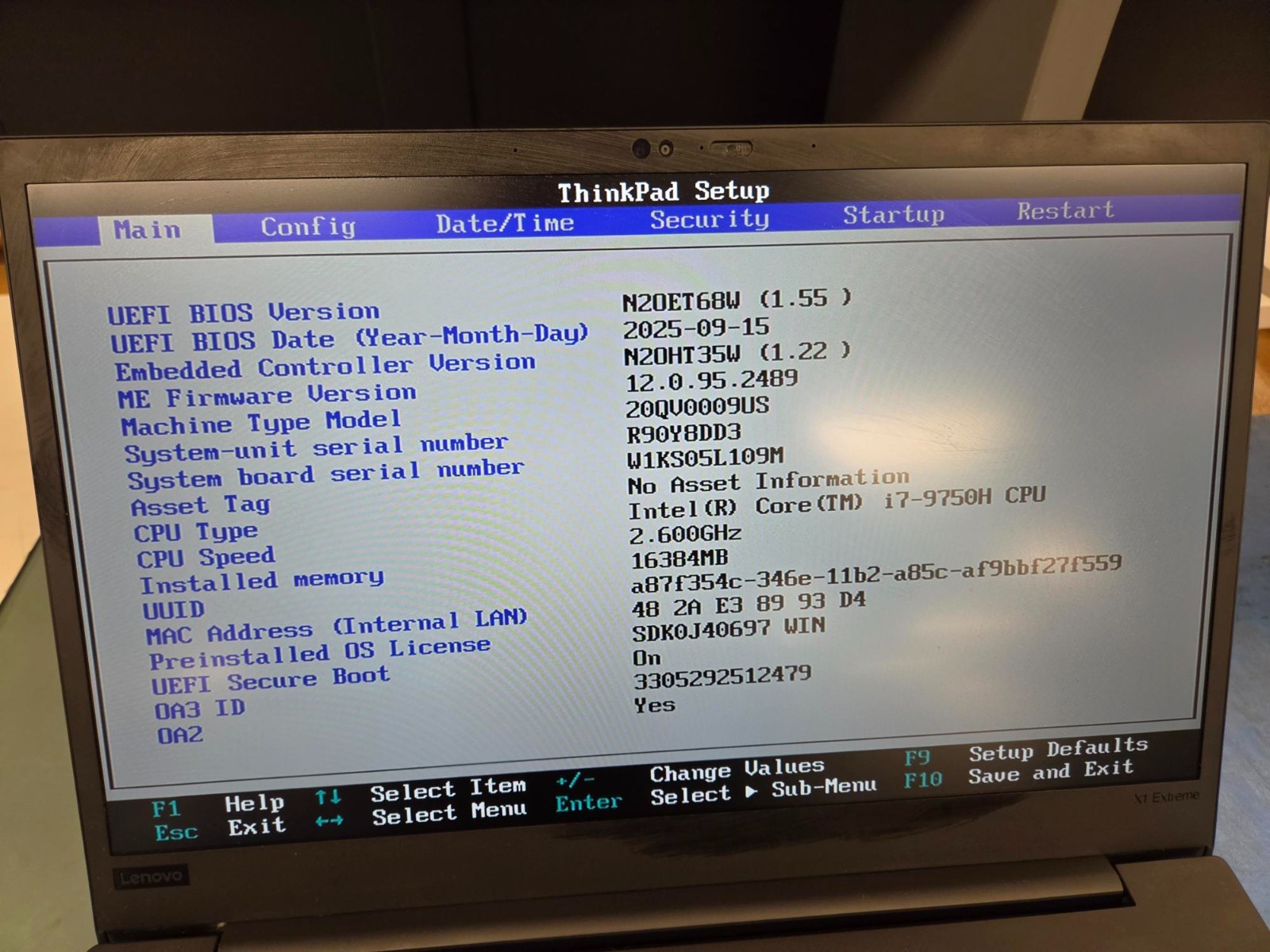 LENOVO X1 Extreme 2nd Gen 15.6″ i7-9750H 16gb 512gb 20QV0009US laptop R90Y8DD3