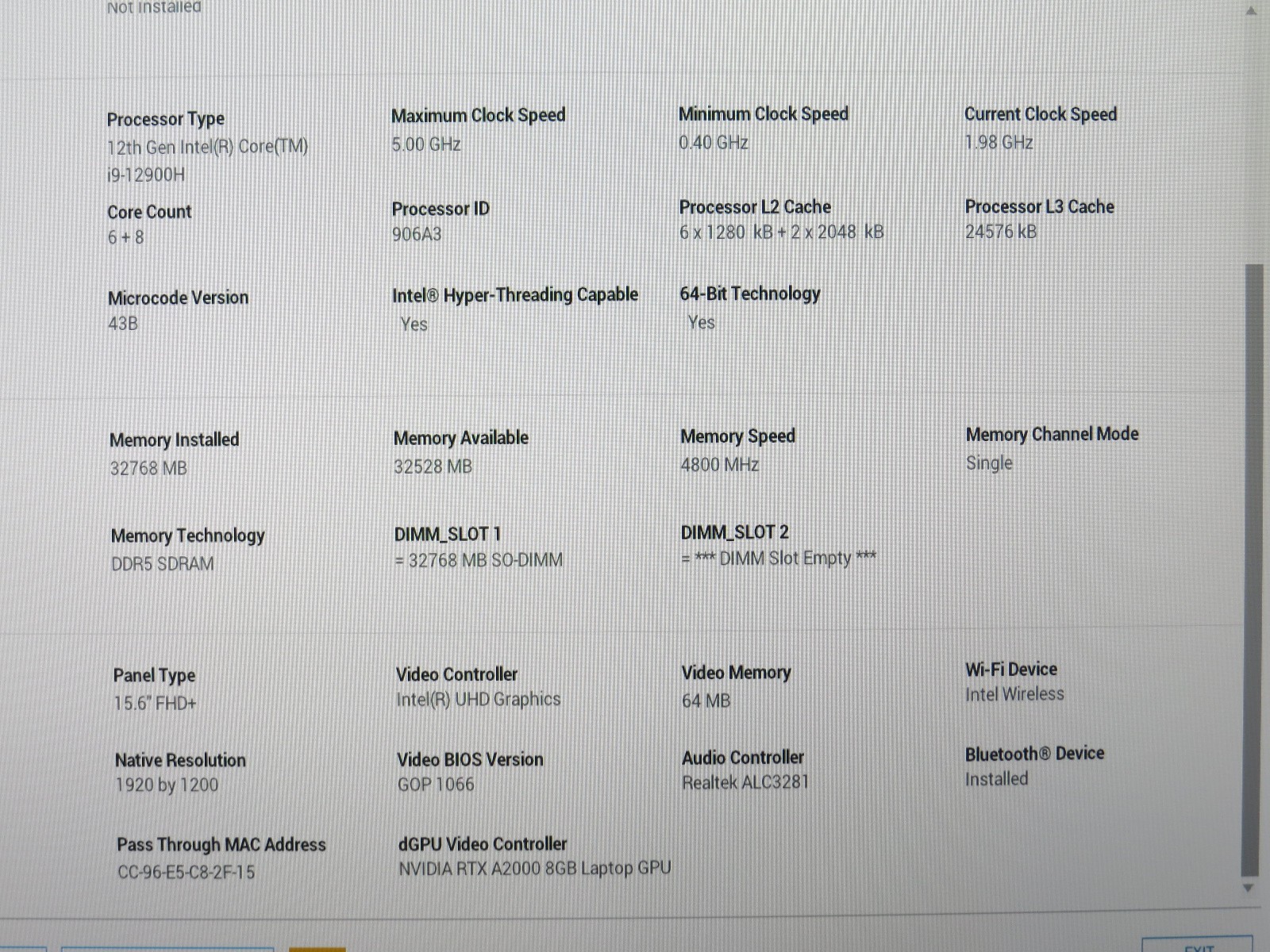 Dell Precision 5570 i9-12900H@2.5GHz | 32GB DDR5 | 512GB m2 | Win 11 | No AC