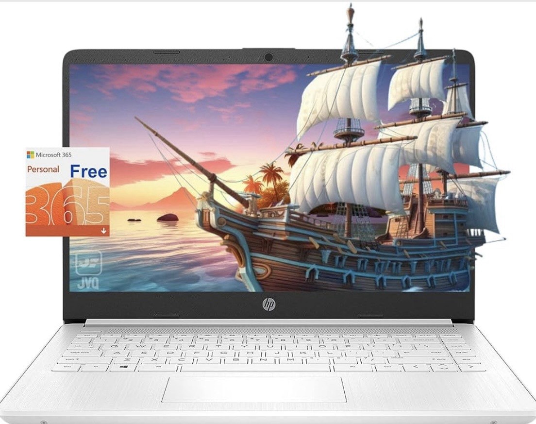 HP 14″ Notebook Laptop White HD Display Fast-Charging Webcam USB Type-C HDMI