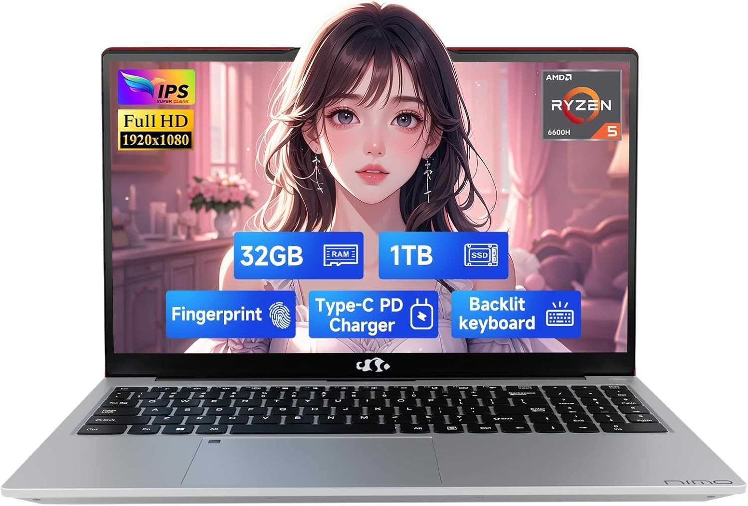 Nimo Laptop 15.6″FHD Business Laptop 6-Cores AMD Ryzen 5 6600H 32GB DDR5 1TB SSD
