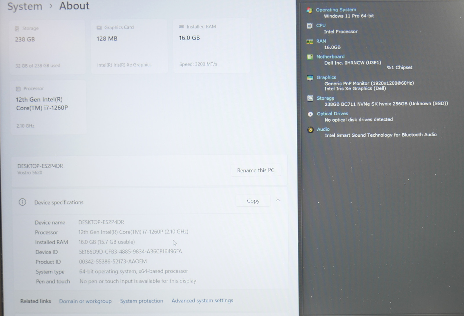 Dell Vostro 5620 Intel Core i7-1260P 1.70GHz 16 GB 256GB SSD 16″ Win 11 Pro SH