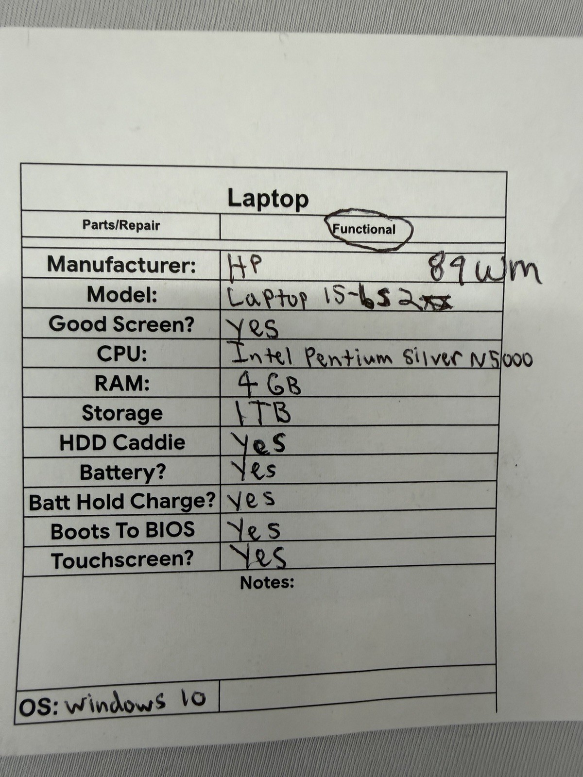 HP Laptop 15-65289wm – Good Screen – Intel Pentium Silver N5000 – Read Des