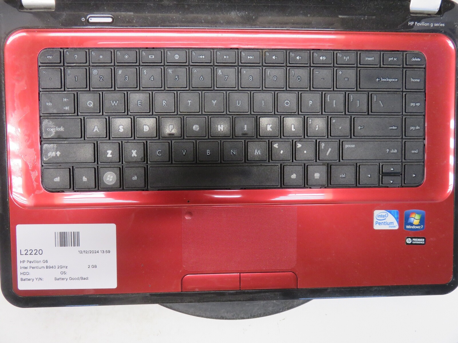 HP Pavilion G6 Intel Pentium B940 2GHz 2 GB NO HDD No Batt
