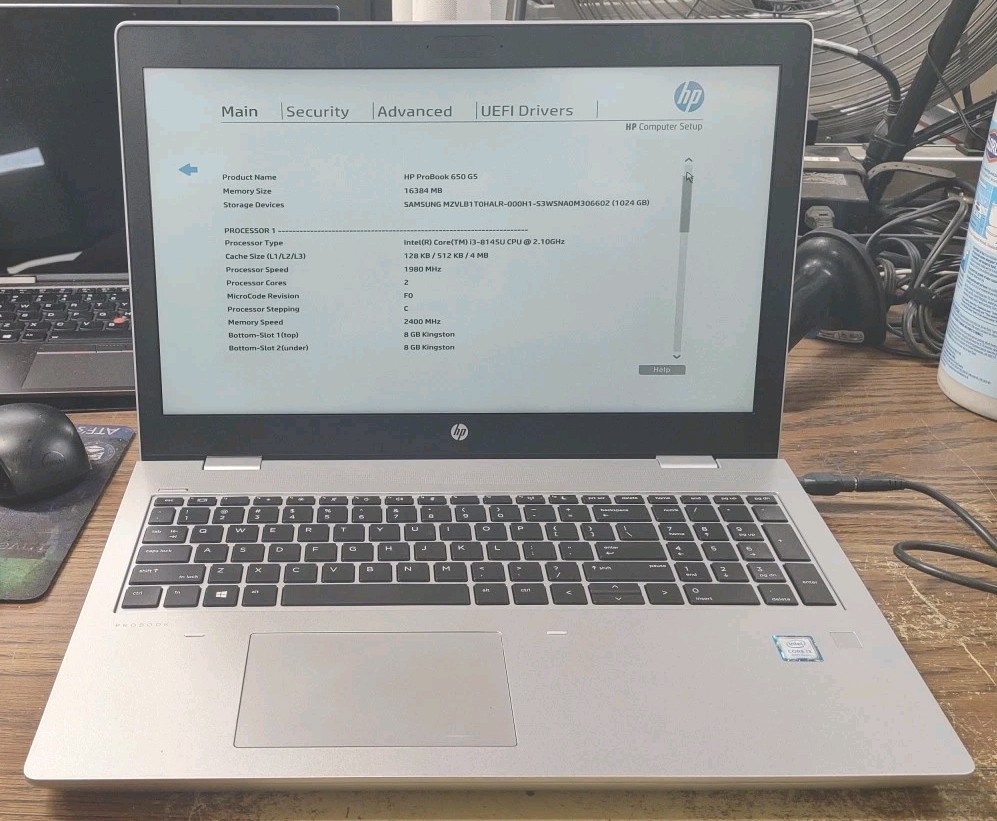 HP Probook 650 G5 Laptop W/ Intel i3-8145U 2.10GHz, 16GB, 1TB.