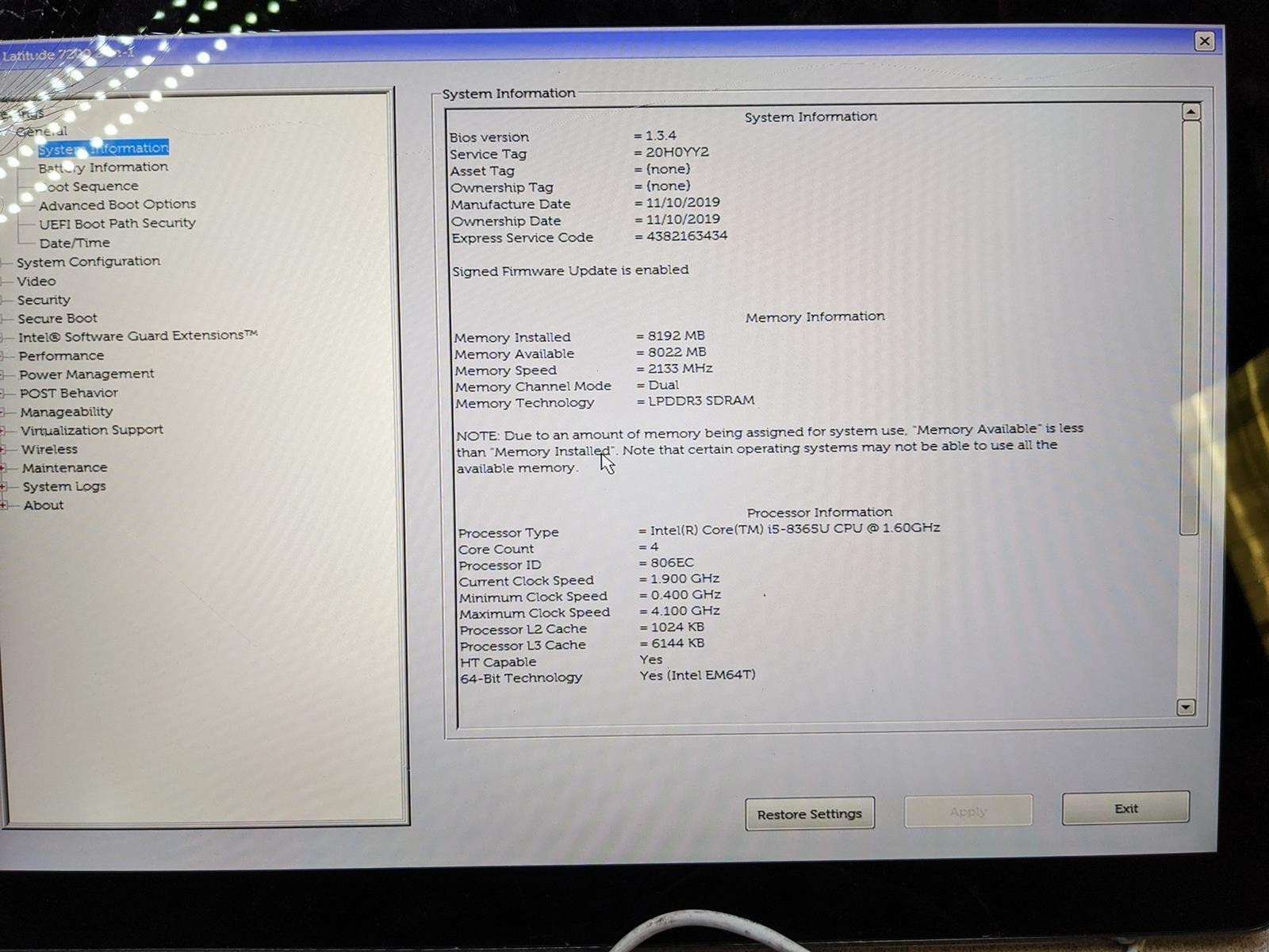 DELL LATITUDE 7200 2-IN-1 i5-8365U @ 1.60GHz, 8GB RAM, NO HDD/OS – (FOR PARTS)