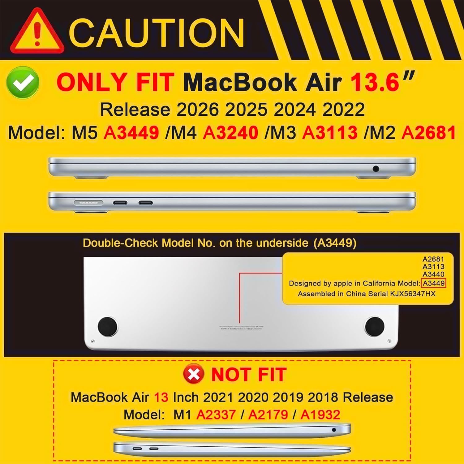 MacBook Air 13 inch Case 2026 2025 2024 2022 (A3449/A3240/A3113/A2681) Heavy Dut