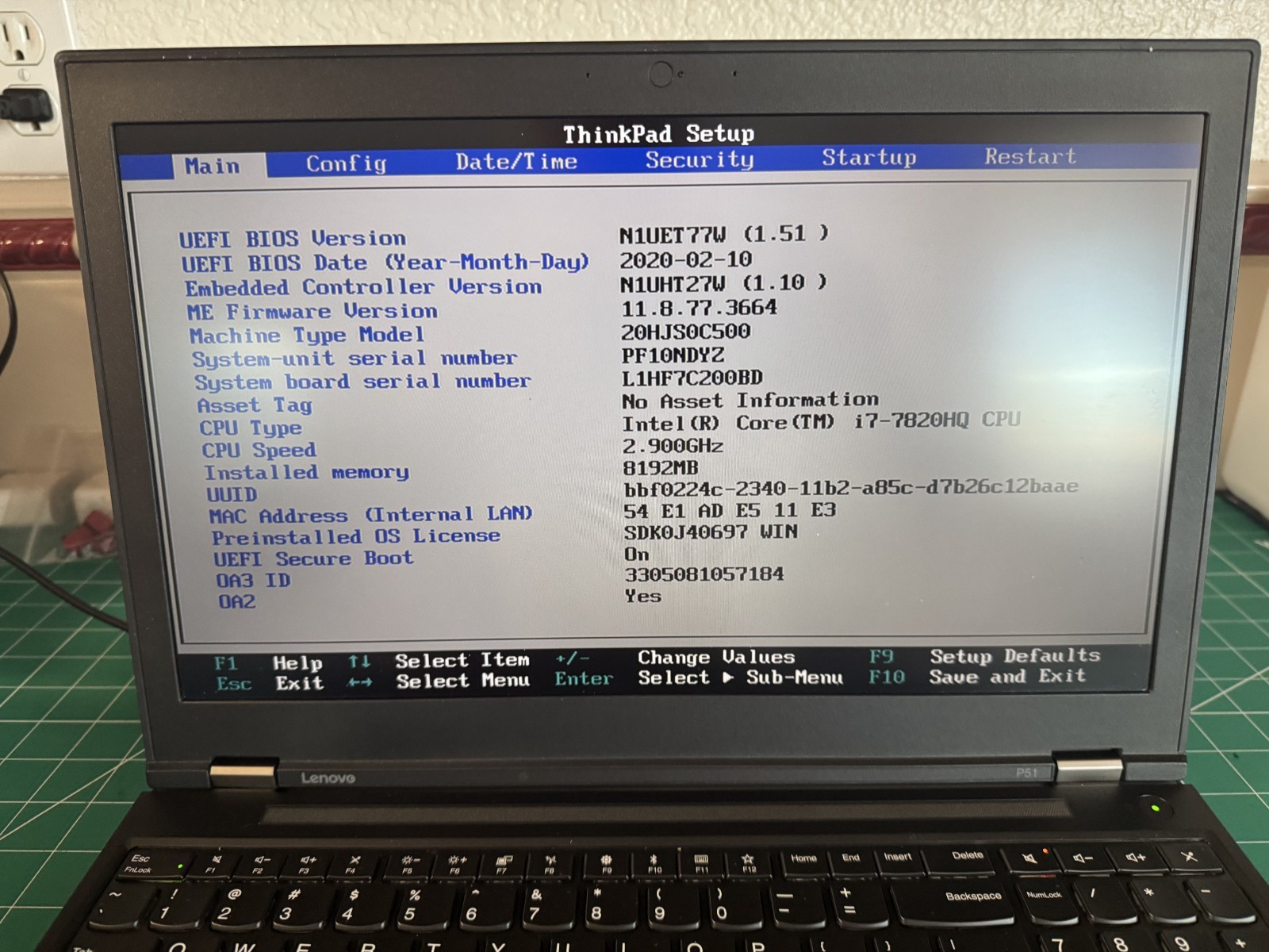 Lenovo P51 15″ i7 7820HQ 2.9GHZ 8GB RAM (NO SSD,CADDY,AC ADAPTER,OS)