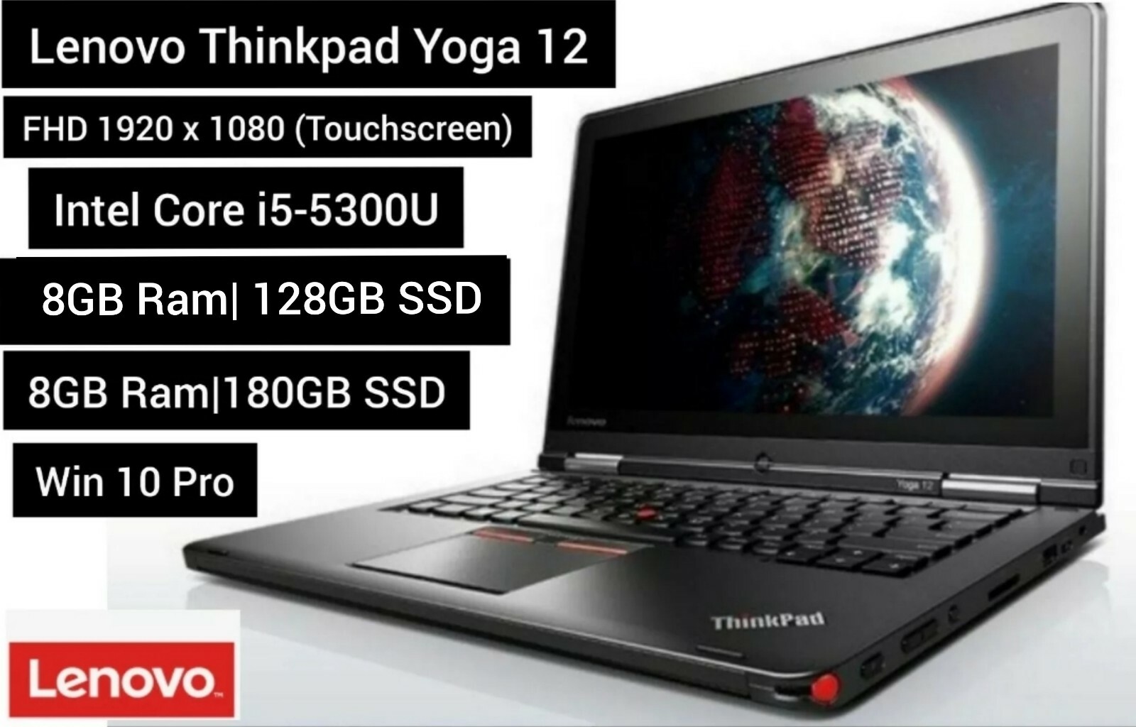 Lenovo 12.5″ ThinkPad Yoga 12 Core i5-5300U 8GB 128GB SSD Multi-Touch Ultrabook