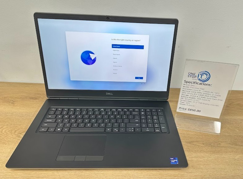 Dell Precision 7760, Core i9 11950H, 64GB DDR4 Nvidia RTX A4000 512GB SSD 2021
