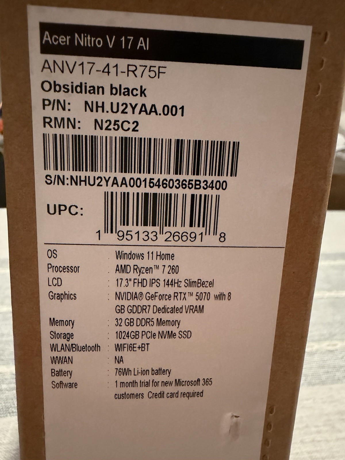 Acer Nitro V 17 AI | Ryzen 7 | RTX 5070 | 32GB | 1TB SSD 144Hz
