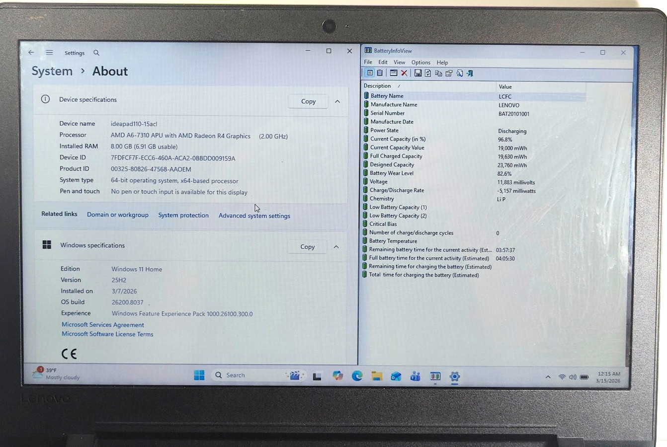 15.6″ Lenovo IdeaPad 110-15ACL AMD A6-7310M Quad Core 8GB RAM 256GB SSD Radeon