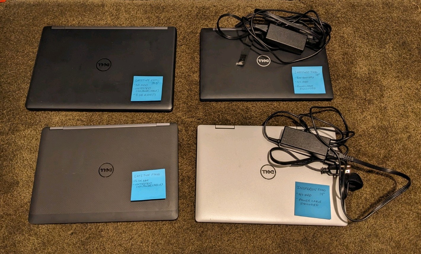 Dell Laptop Lot (4) Latitude 7480, E5550, F7470, Inspiron 5000 For Parts Repair