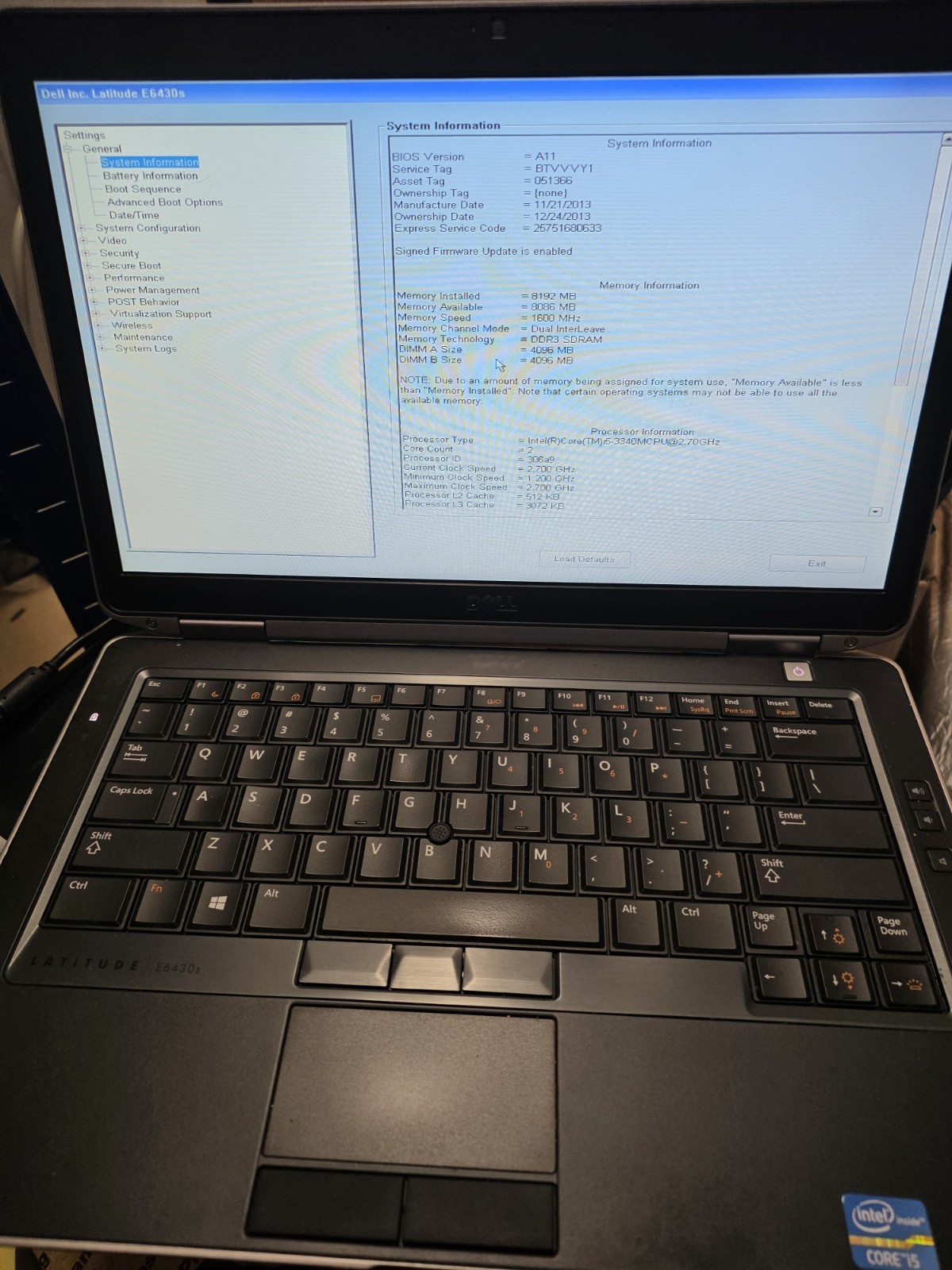 Dell Latitude E6430s,Intel Core i5-3340@2.70ghz,8GB RAM 256GB SSD WIN 10