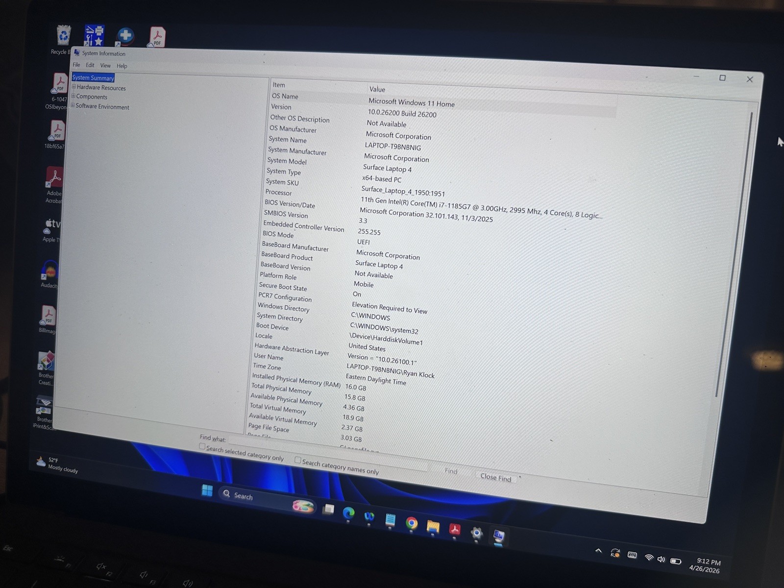 Microsoft Surface Laptop 4 13.5” i7 16GB 512GB Windows 11 Home + Charger – Great