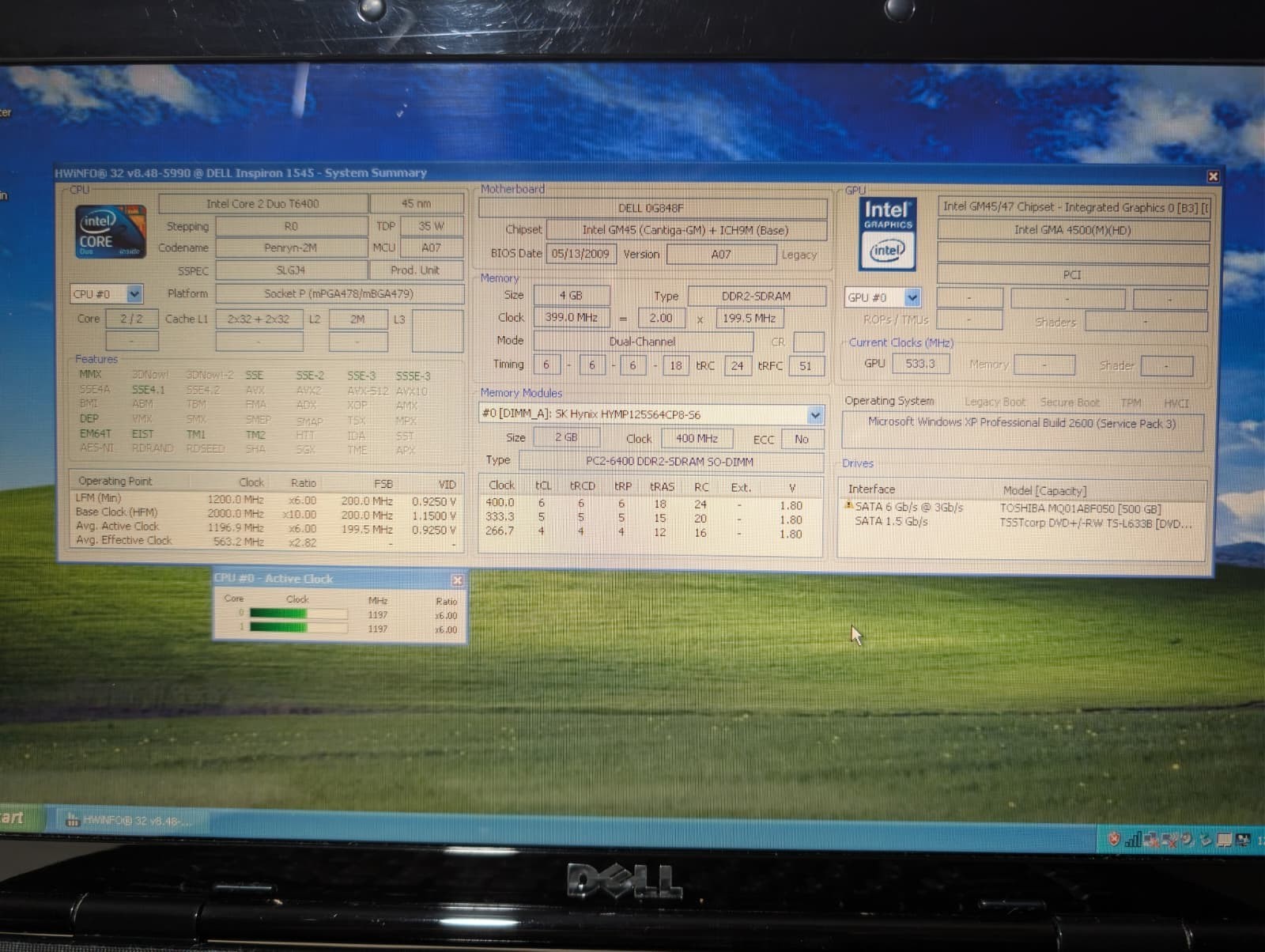 15″ Dell Inspiron 1545 | C2D T6400 4GB RAM 500GB HD | Win XP Pro 32-Bit DVD+RW