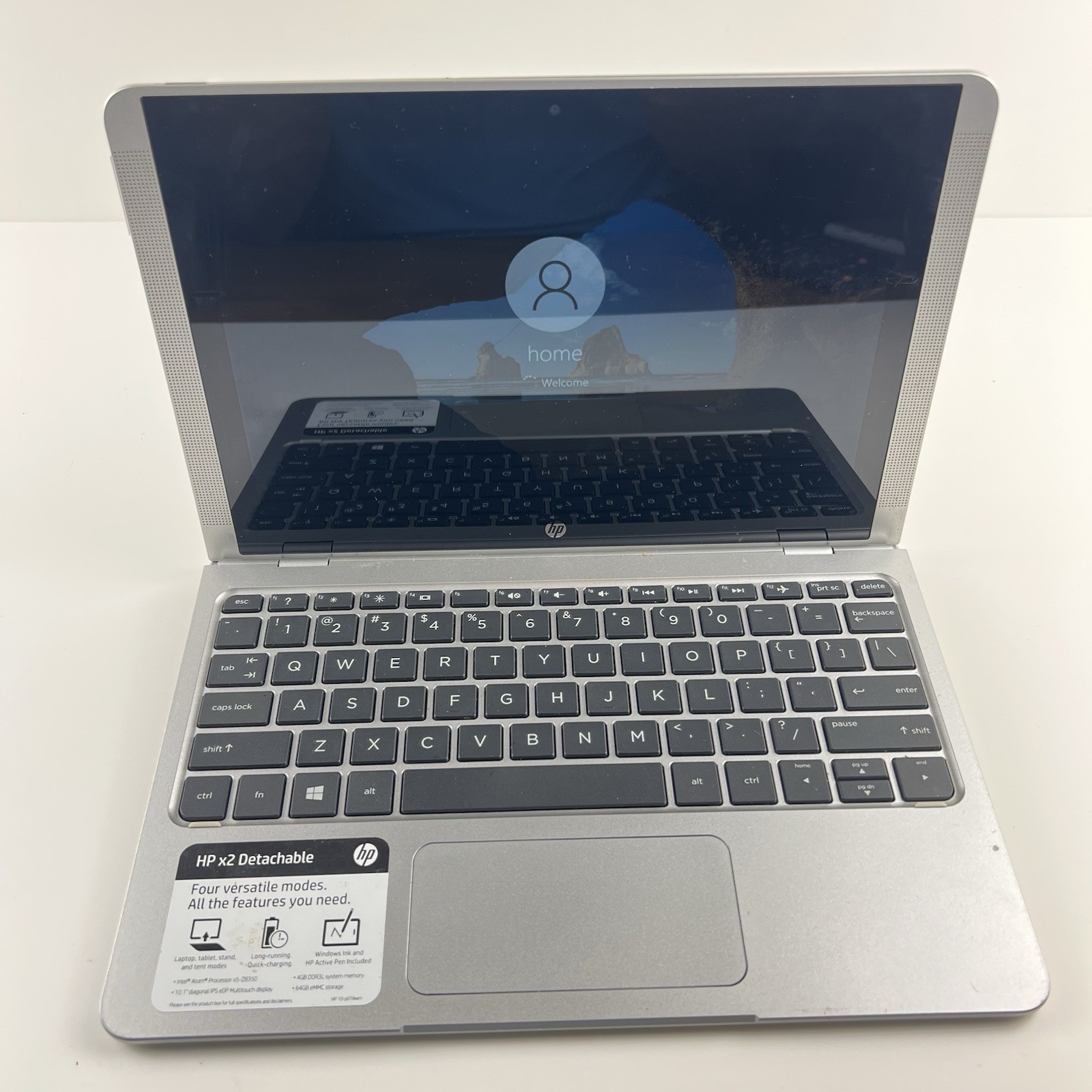 Hp X2 Detachable Intel Atom x5-Z8350 1.44Ghz Laptop 4GB Ram 64GB HD Win 10 Home