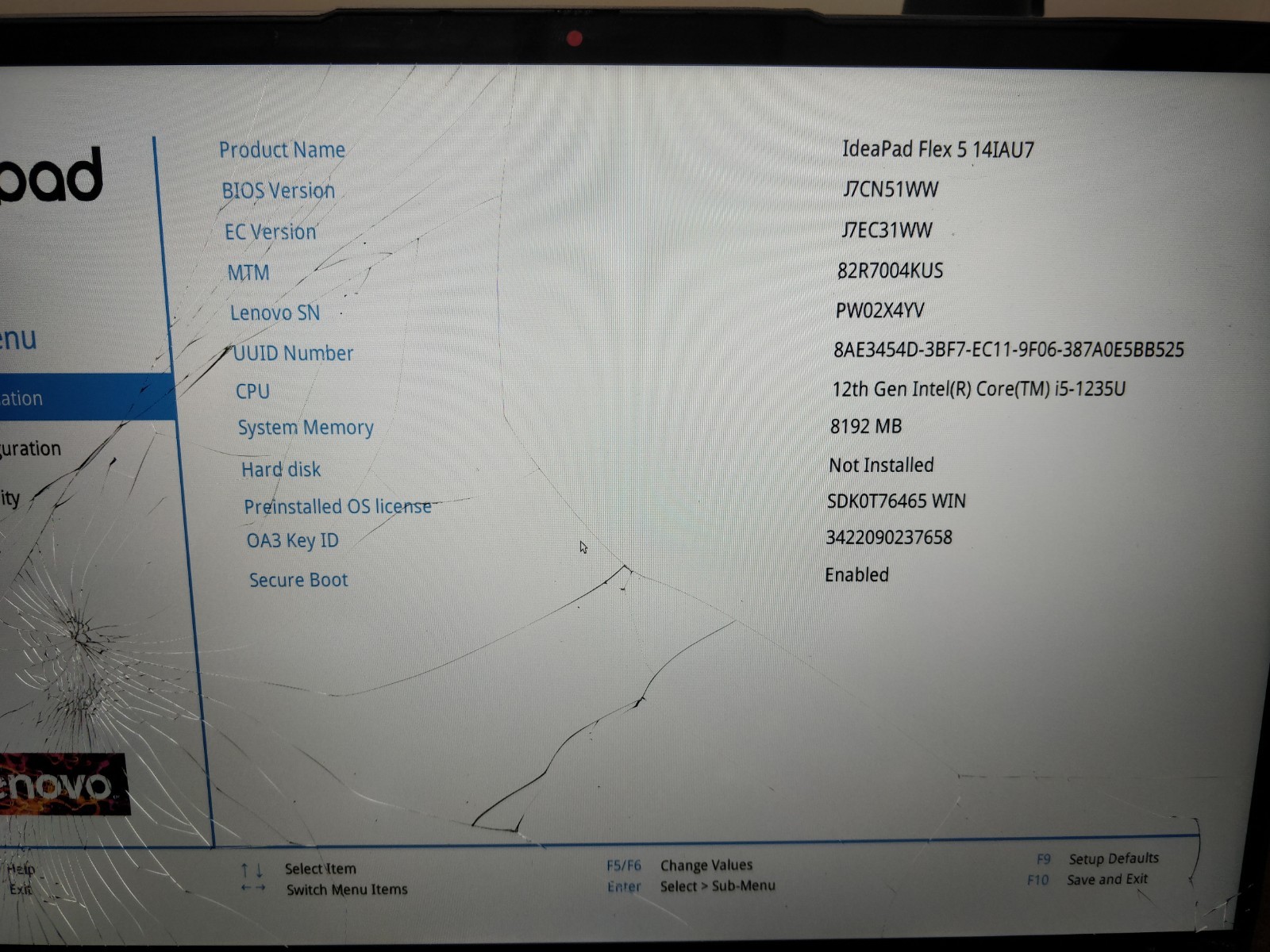 Lenovo IdeaPad Flex 5 14IAU7 INTEL CORE I5-1235U G8GB RAM NO DRIVE PARTS 8655