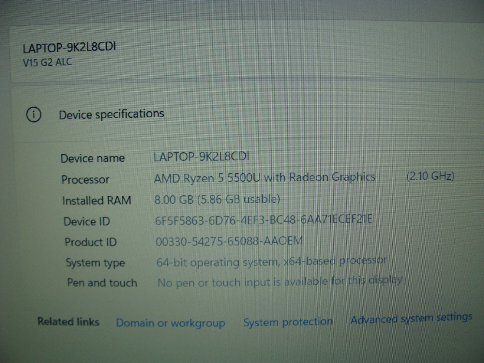 Lenovo V15 G2 ALC 15.6″ FHD AMD Ryzen 5 5500U 2.1GHz 8GB 256GB Win 11Pro +PA