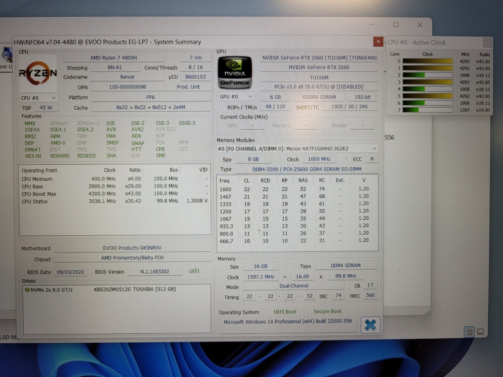 Evoo EG-LP7 Gaming 15.6″ Ryzen 7 4800H 2900mhz 16gb ram 512gb ssd 20J01831