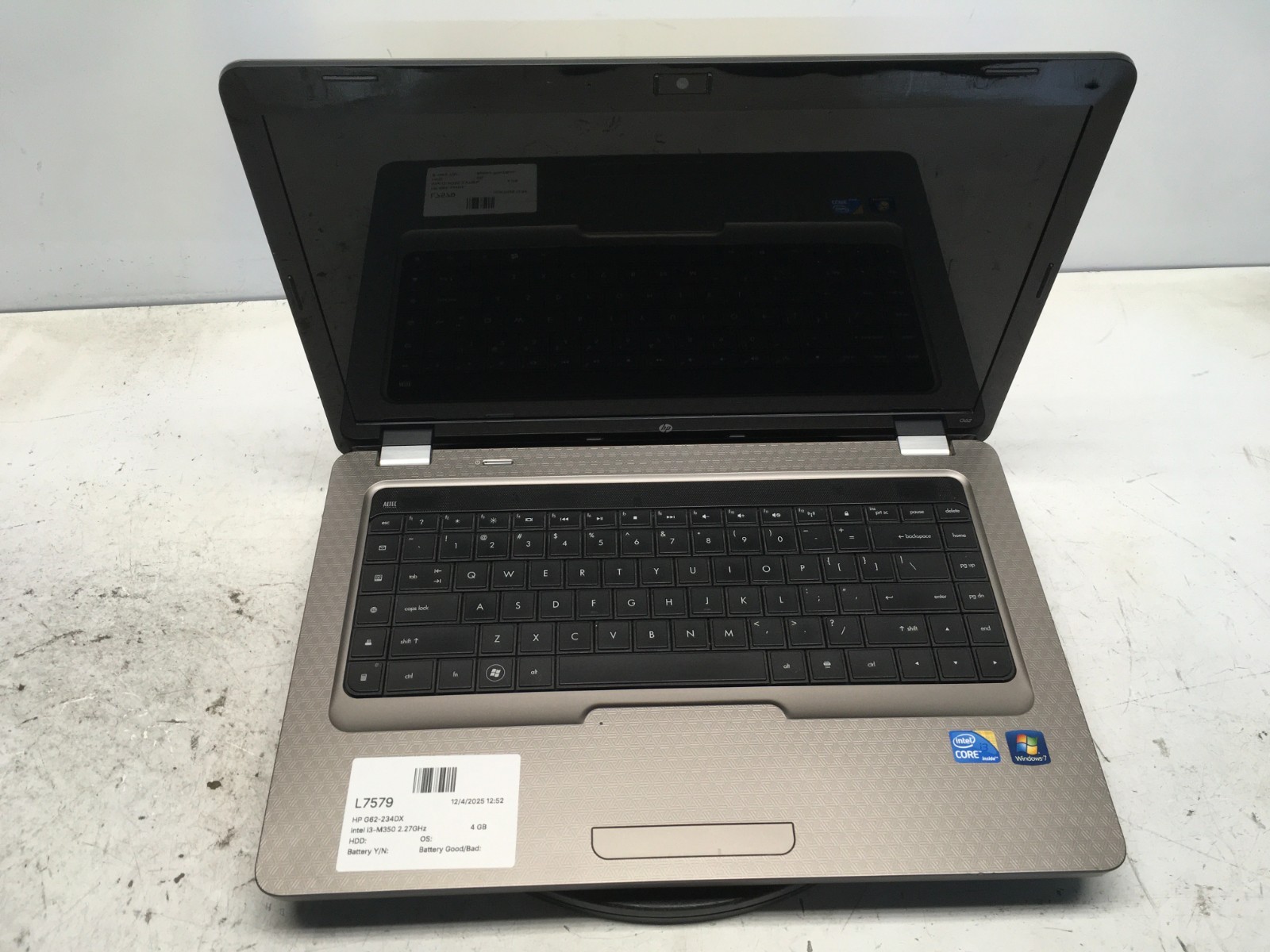 HP G62-234DX Intel i3-M350 2.27GHz 4 GB NO HDD