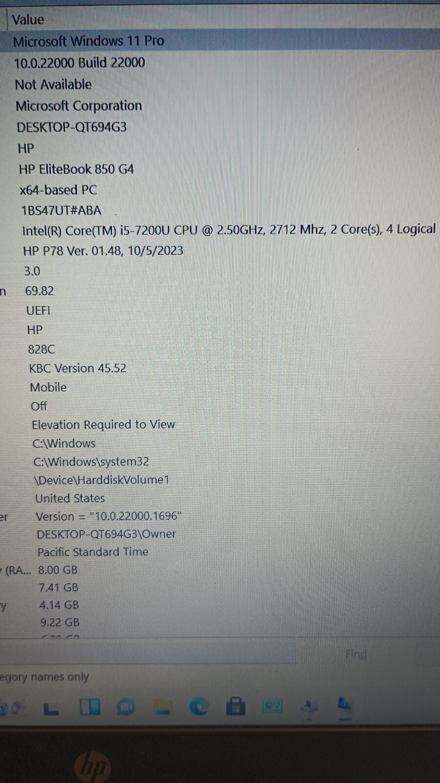 EliteBook 850 G4(122610-45)w/charger.i5-7200U.8GB.256GB SDD.15.6″FHD.W11