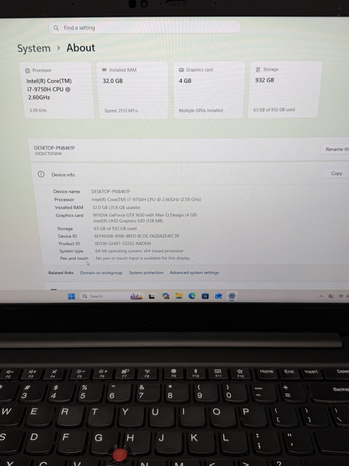 Lenovo ThinkPad X1 Extreme Gen 2 15 FHD i7-9750H 32GB 1TB NVME. Nvidia GTX 1650