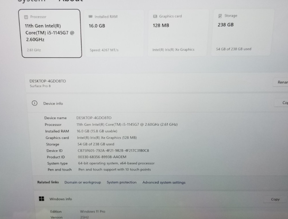 Microsoft Surface Pro 8 LTE (1982) i5-1145G7 – 16GB RAM – 256GB 120Hz – Win 11