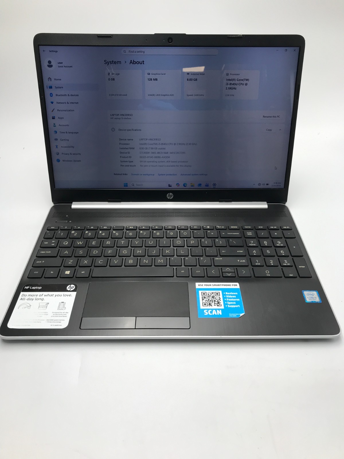 HP 15-dw0037wm 15.6″ i3 8th Gen 8GB RAM 1TB HDD Windows 11 Laptop(L-5)