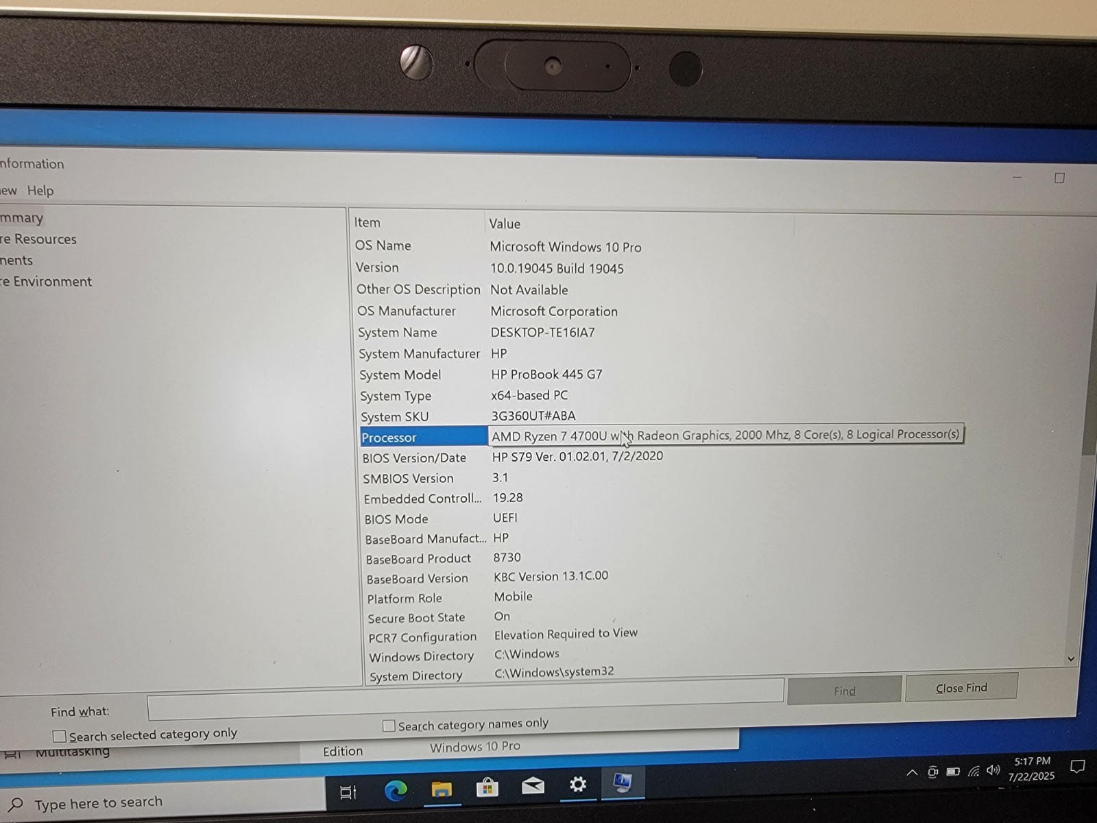 CLEAN HP ProBook 445 G7 14″ AMD Ryzen 7 4700U @ 2.7GHz -8GB Ram- 228GB SSD