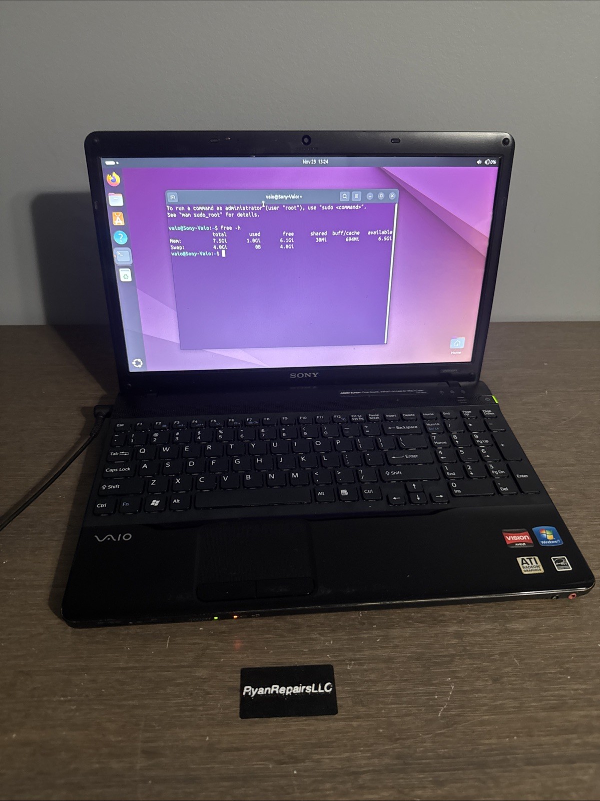 Sony Vaio PCG-61611L Laptop 15.6″ Ubuntu 8gb ram with power cable