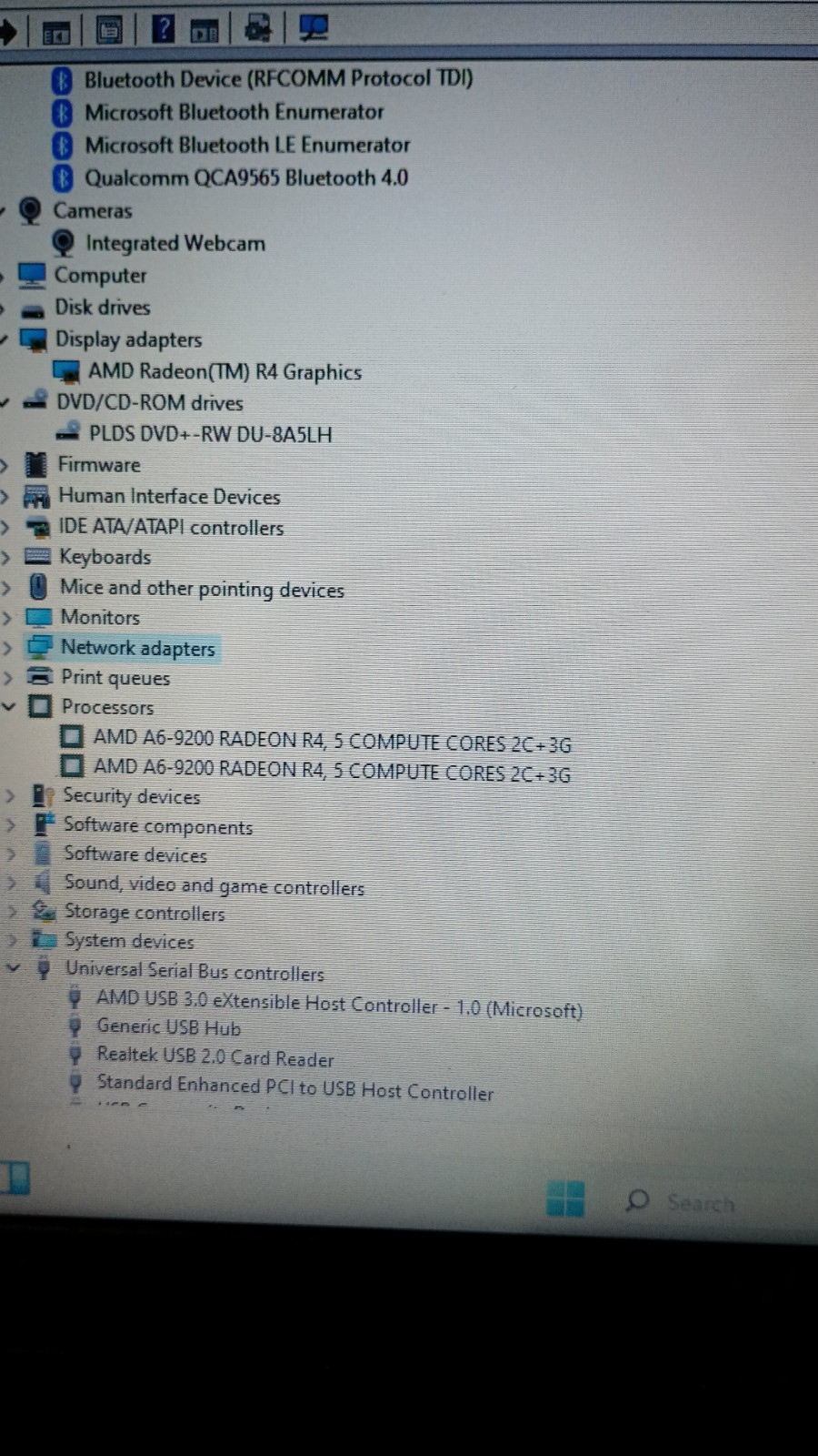 11056 inspiron3565 w/charger.A6-9200 Radeon R4.8GB.128GB SSD.15.6″.Optical.W11