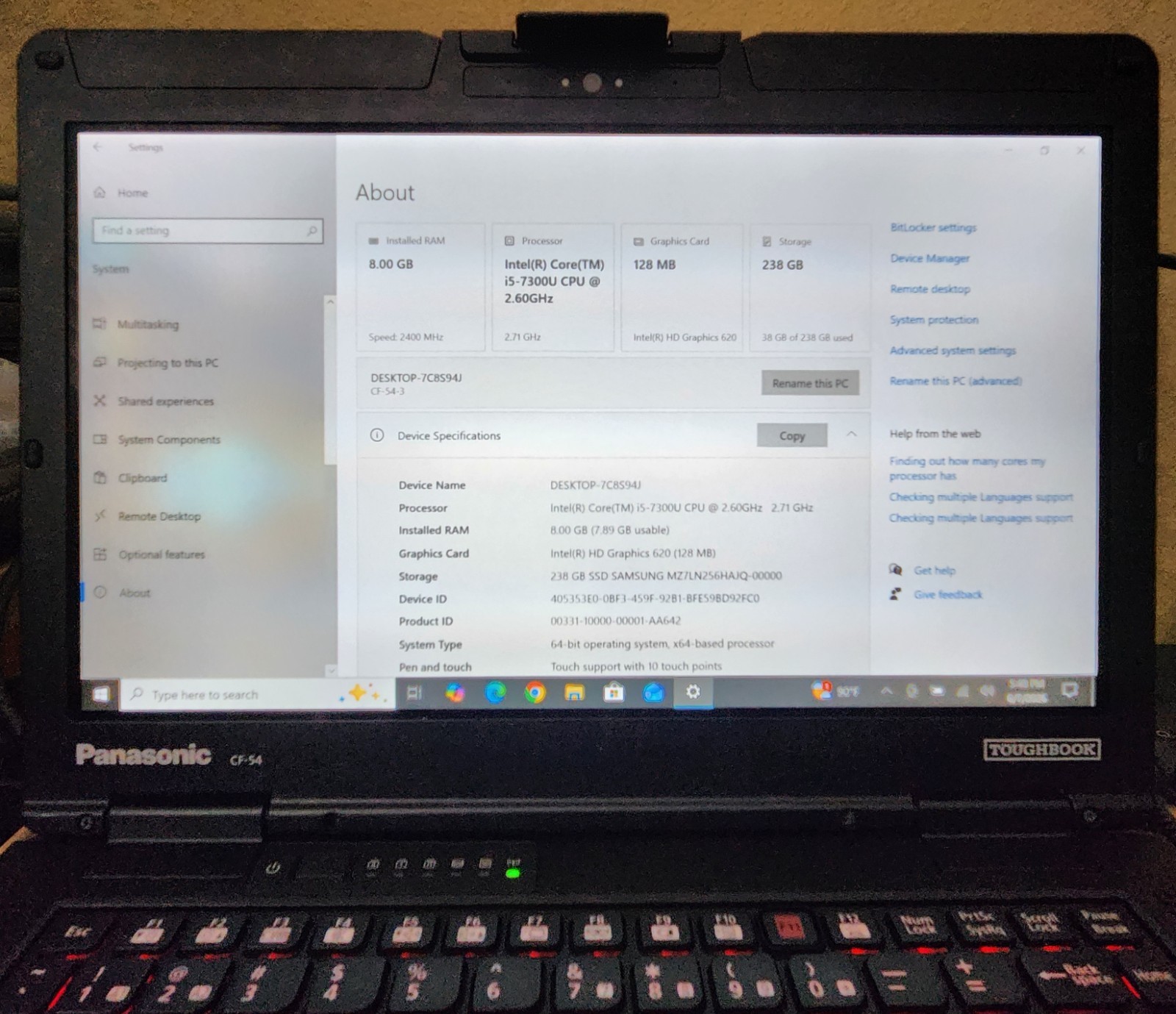 Panasonic Toughbook CF-54 MK3 FHD Touchscreen i5-7300U 8GB 256GB SSD WIN 10 PRO