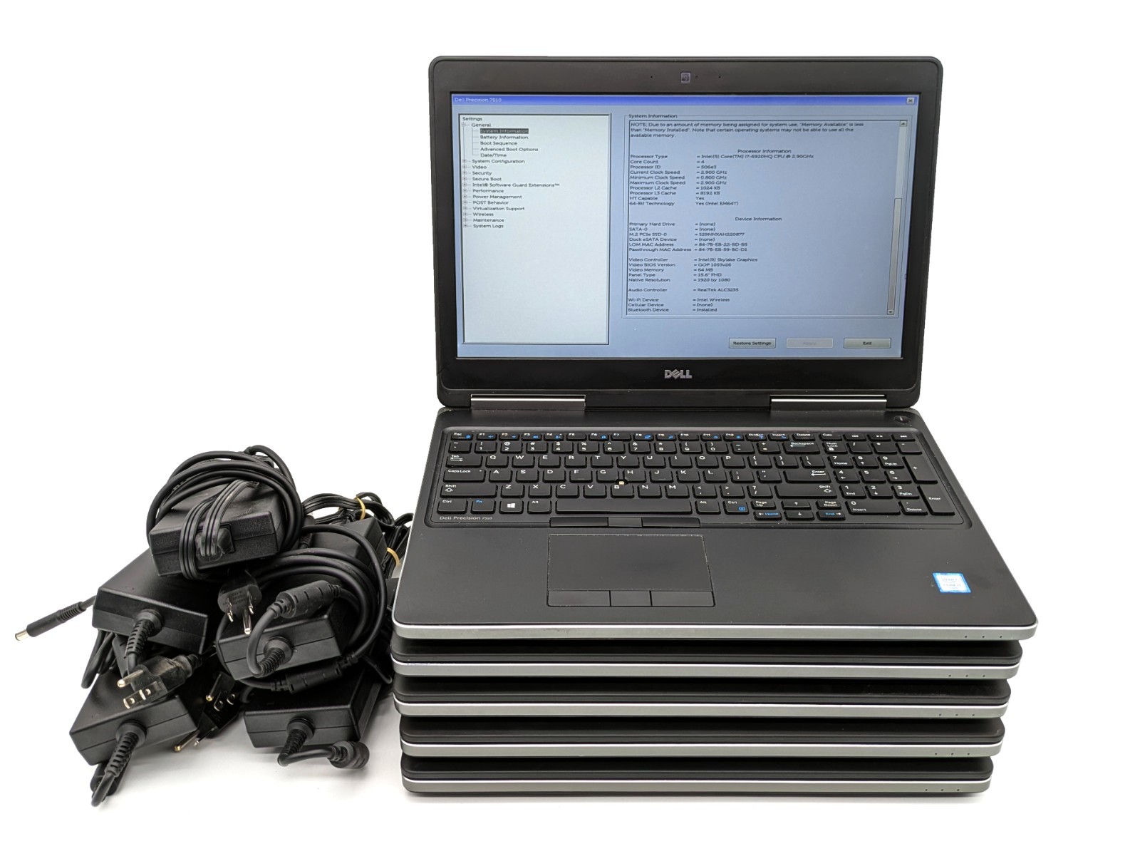 Lot of 5 Dell Precision 7510 Intel Core i7-6920HQ, 16GB RAM, 256GB SSD, no OS