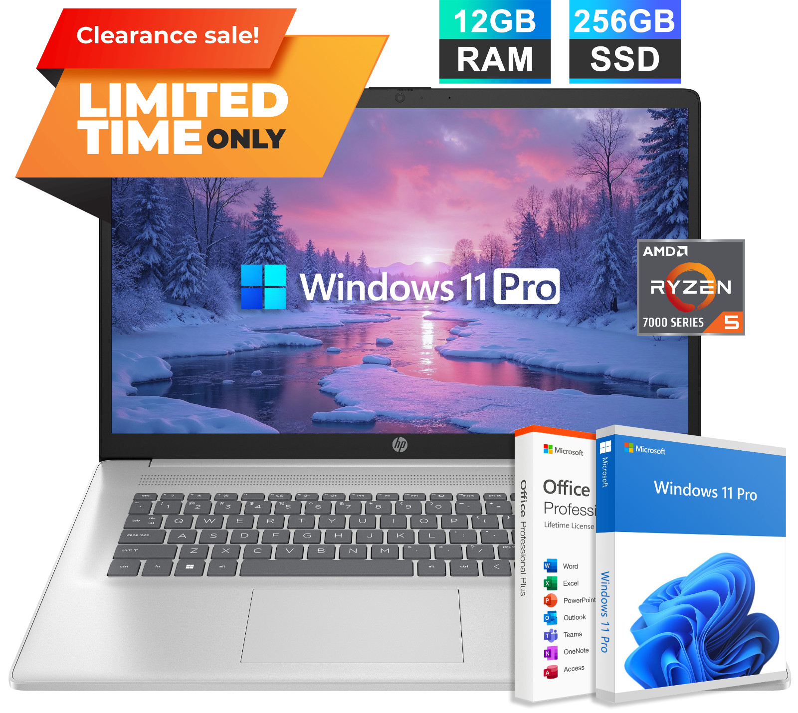 2026 HP Pavilion Laptop 17 FHD AMD Ryzen 5 7430U 12GB RAM & 256GB SSD Win 11 Pro