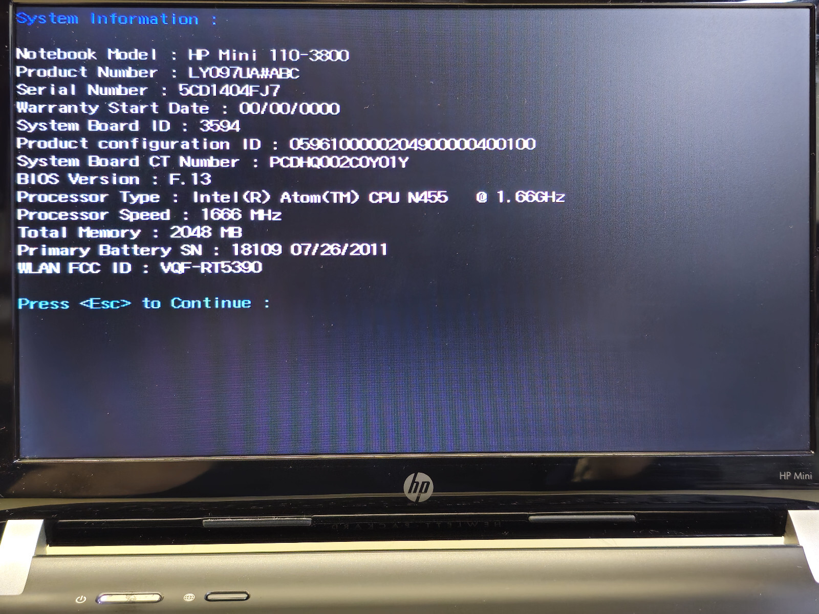 HP Mini 110-3830CA 10.1″ Atom N455 + 2GB + 120GB SSD Windows 7 Starter TESTED