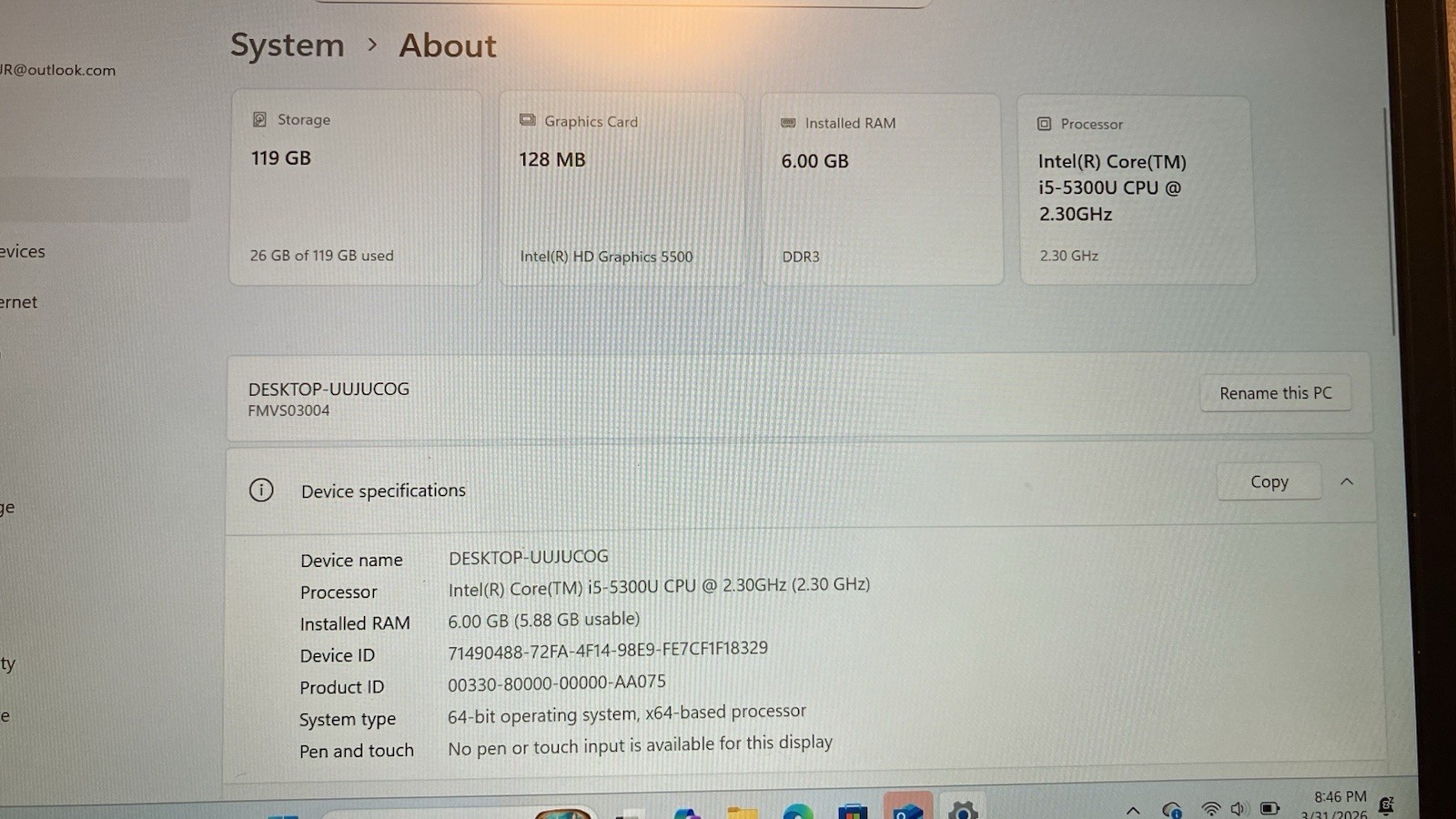 Fujitsu Windows 11 Pro Laptop Intel Core i5-5300U 2.30GHz 6GB RAM 128GB SSD
