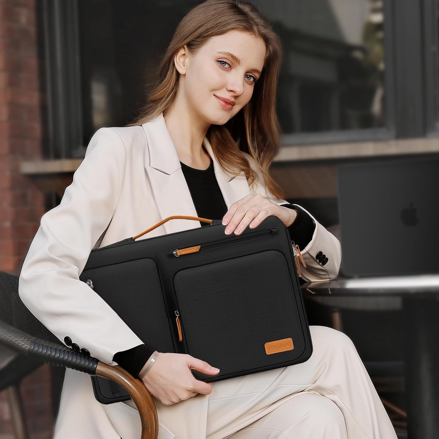 Black 360 Laptop Sleeve for 15-15.6 inch Laptops, Includes Zipper Pockets & Hand