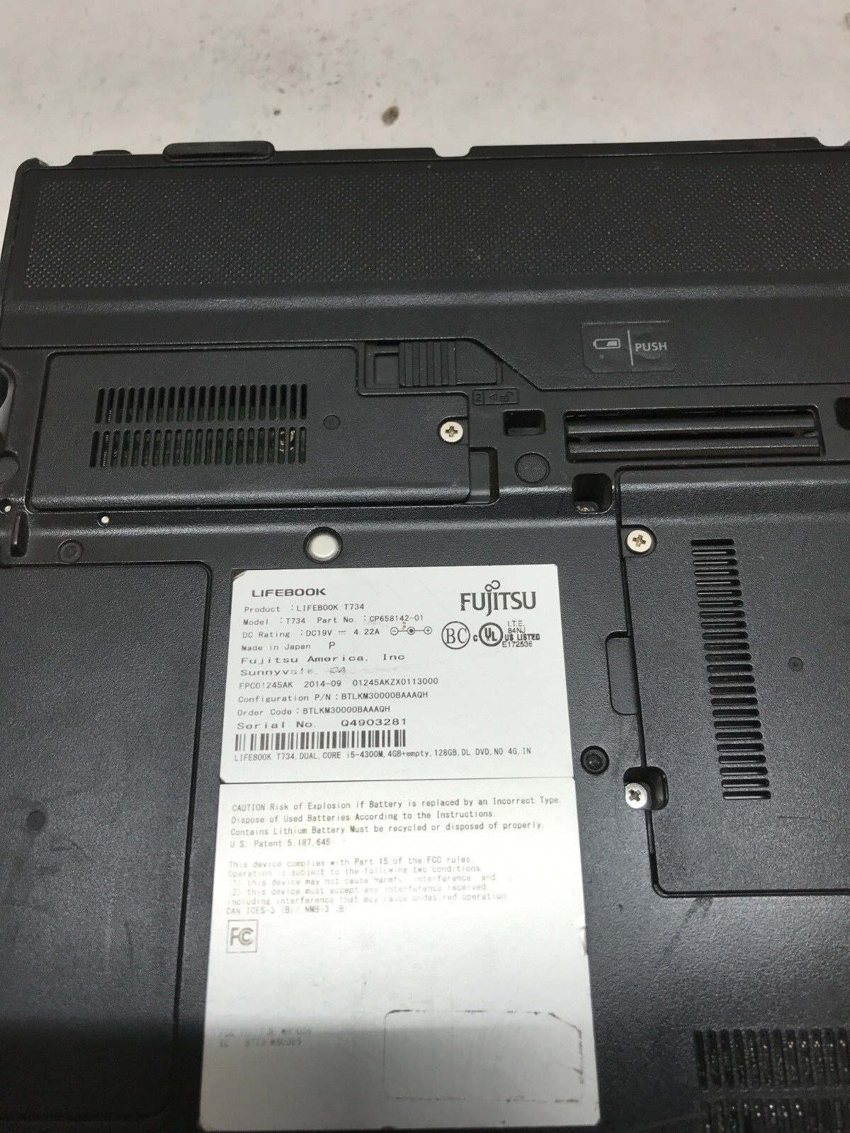 Fujitsu LifeBook T734 12.5″ Laptop Intel i5-4300M 2.6GHz 4GB RAM NO HDD NO OS DW