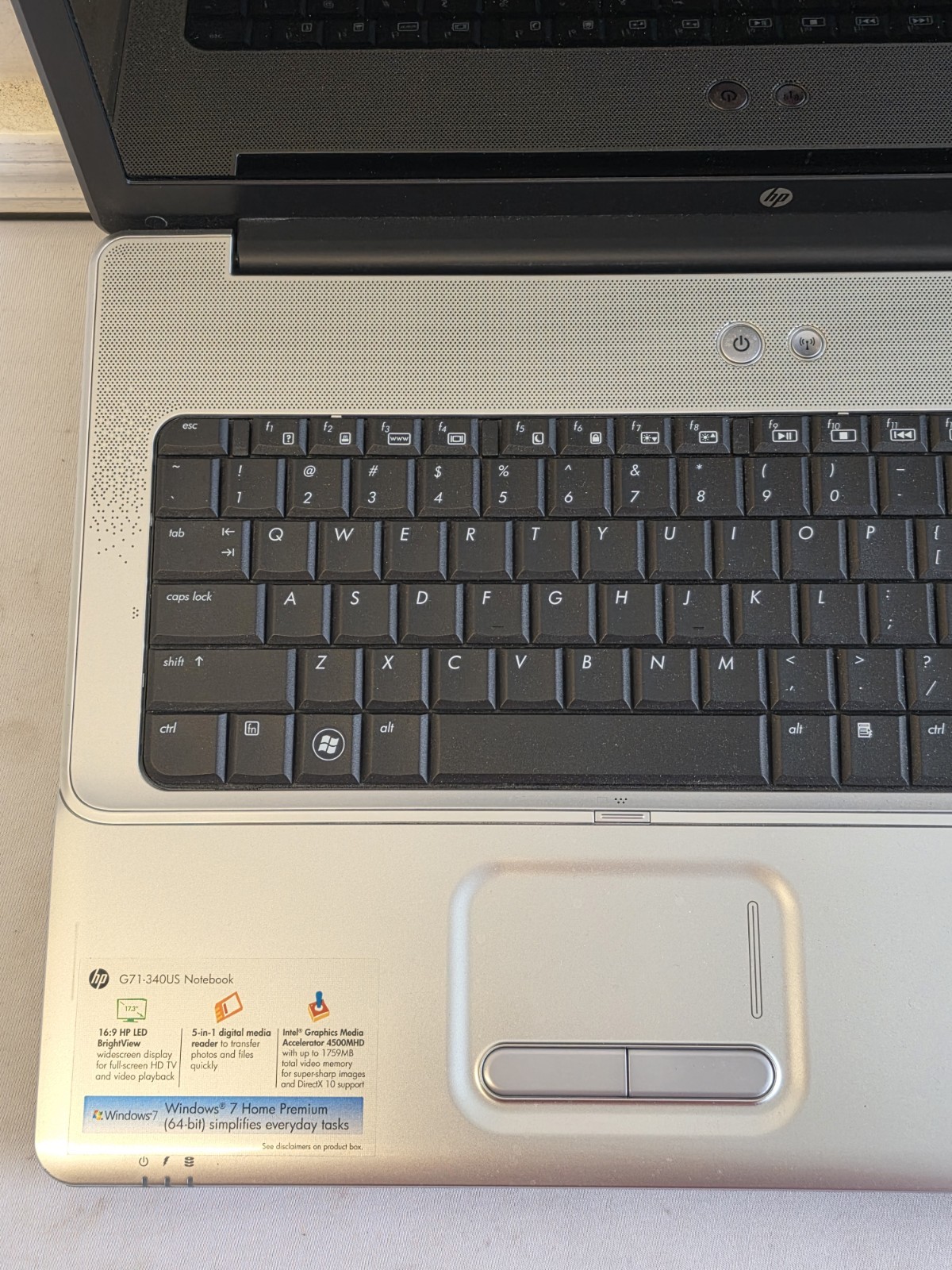 HP Notebook G71-340Us Laptop Intel Duo T6600 4GB RAM 160GB HDD BAD BATT Win 10