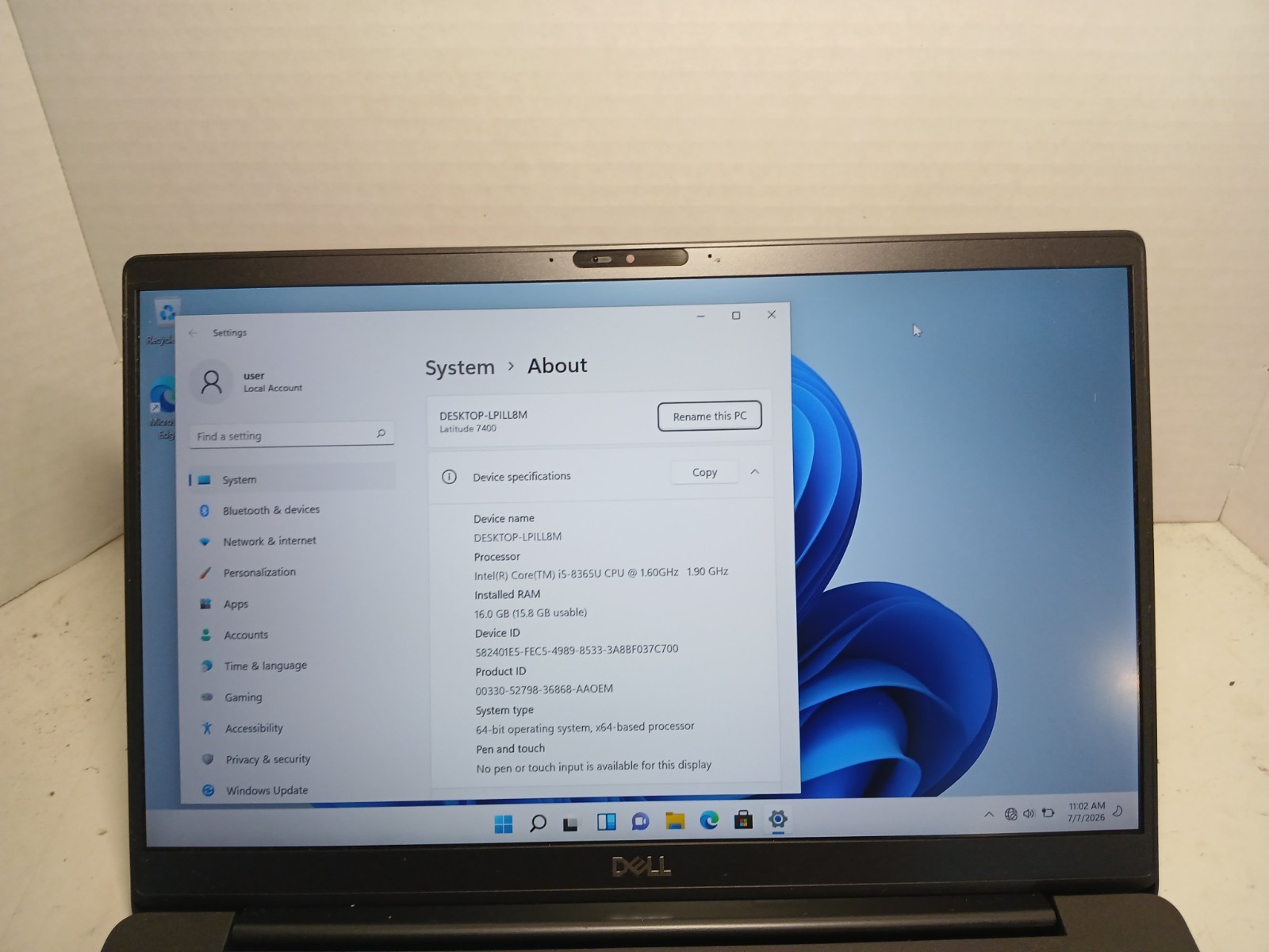 Dell Latitude 7400 14″ Laptop Core i5-8365U 16GB RAM 256GB SSD Win11 #97