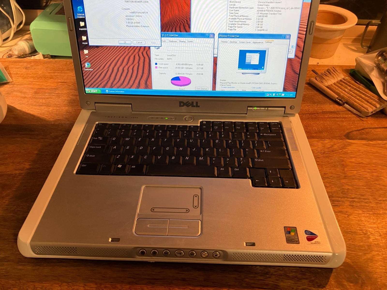 Dell Inspiron 6000 Vintage Laptop Pentium M 1.6GHz 2GB RAM 32GB SSD Wifi Win XP