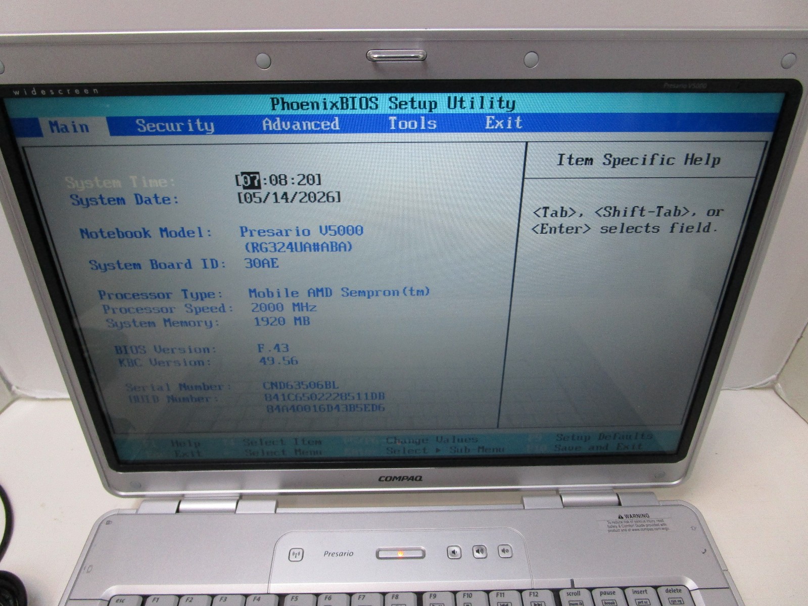 COMPAQ PRESARIO V5000 LAPTOP AMD 3300+ SEMPTRON 2GB RAM NO HDD NO O/S 💻🛠️